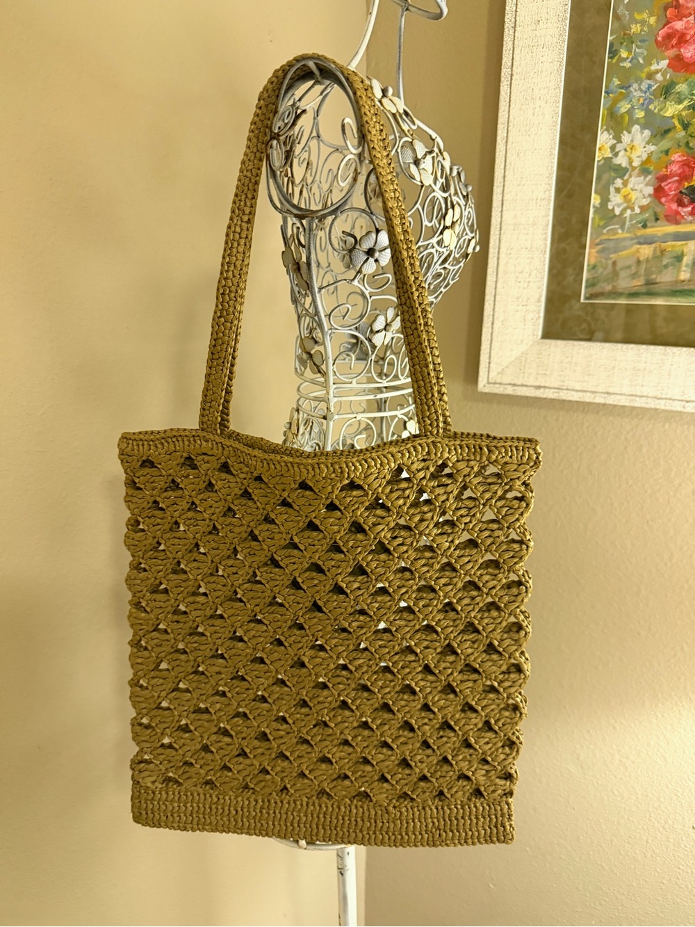 Authentic Prada Raffia Olive Green Crochet Tote Bag - Picture 9 of 16